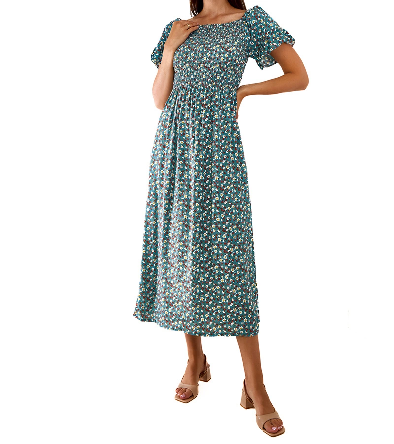 Modré květinové maxi šaty Marcello