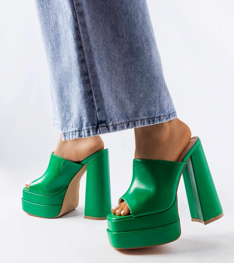 Zelené žabky Mertzon na vysokém jehlovém podpatku