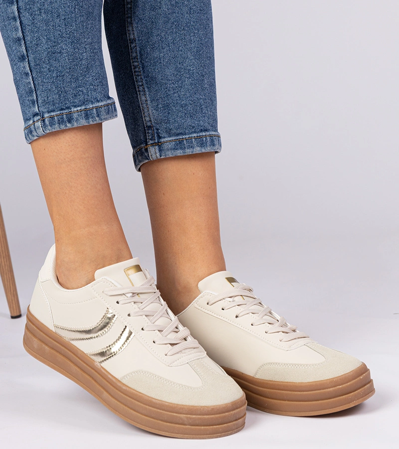 Béžové dámské tenisky s zlatým doplňkem Melly