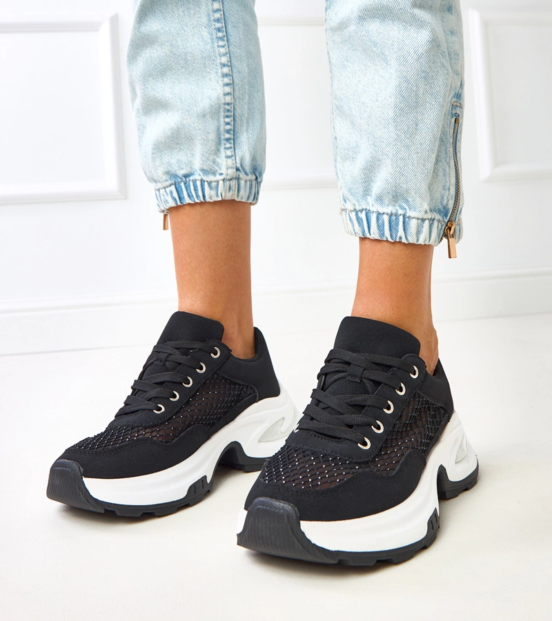 Černé tenisky na platformě s kamínky Inga