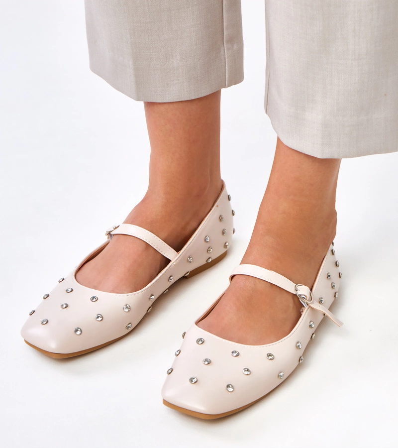 Béžové baleríny s krystaly Heidi