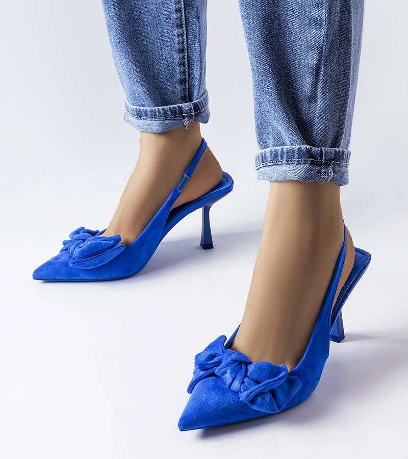 Modré jehlové podpatky s mašlí Olengo