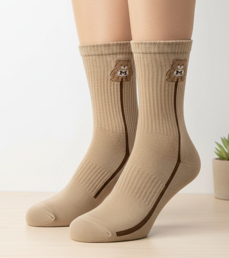 Béžové teplé ponožky s medvídkem Sella