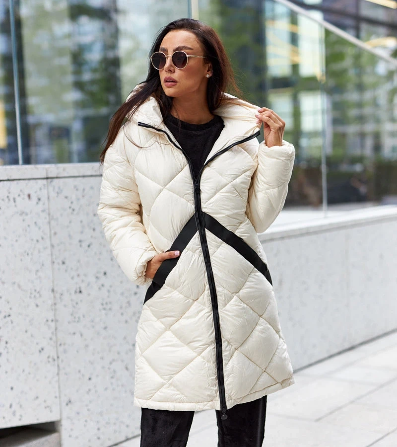 Bežová dlouhá prošívaná bunda s lampasem Merigo