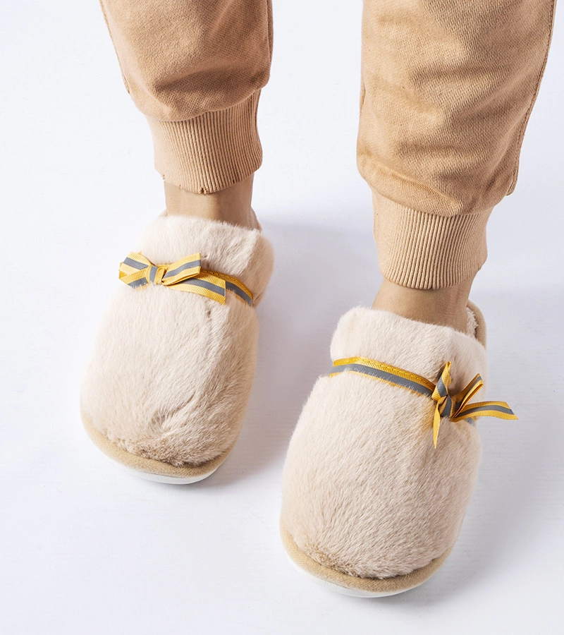 Beige teplé pantofle s mašlí Antonino