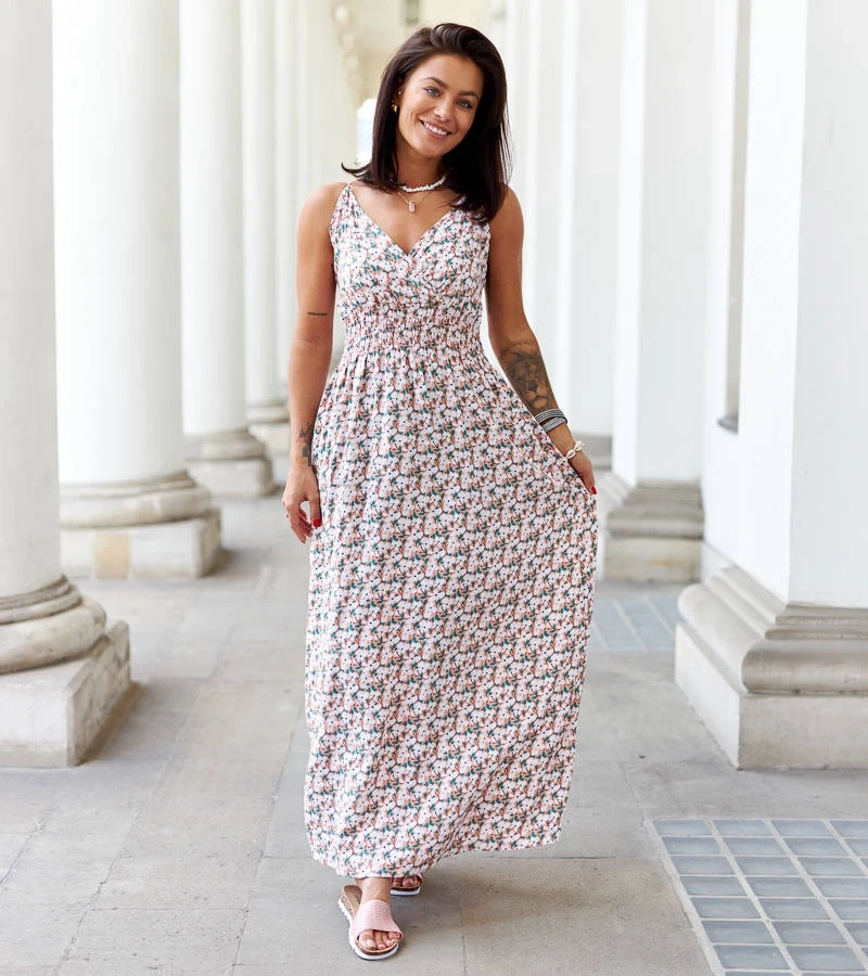 Jolanda oranžové květinové maxi šaty