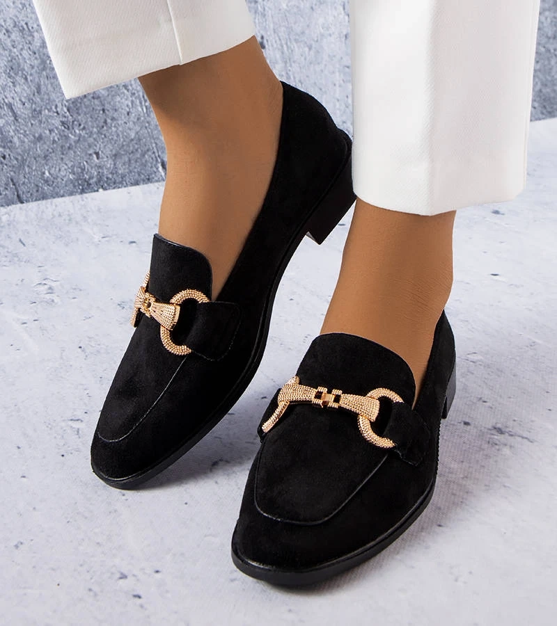 Černé mokasíny se zlatým zdobením Fluet