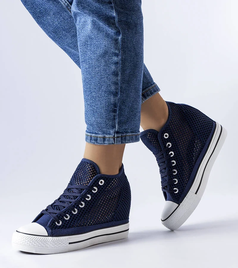 Tmavě modré prolamované tenisky Coupart na podpatcích