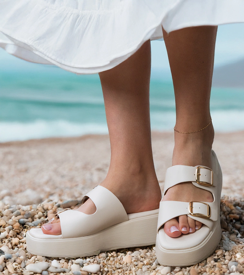 Bílé pantofle s přezkami na páscích Wollis