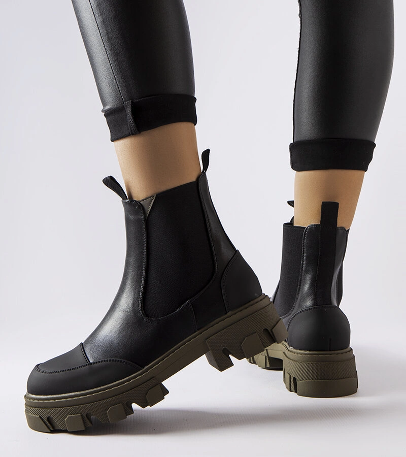 Černo-zelené nazouvací boty Sibyla