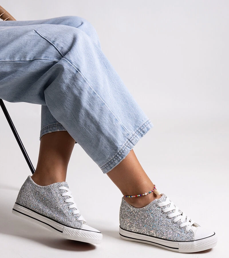 Stříbrné lesklé vysoké tenisky Jadwa