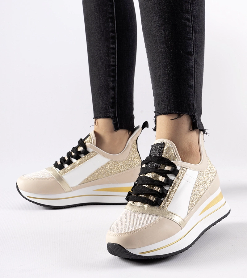 Bežové třpytivé tenisky na platformě Marce