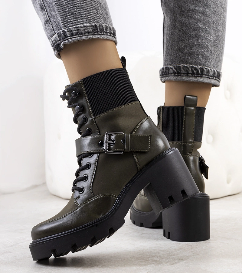 Zelené traperské boty Messina na podpatku