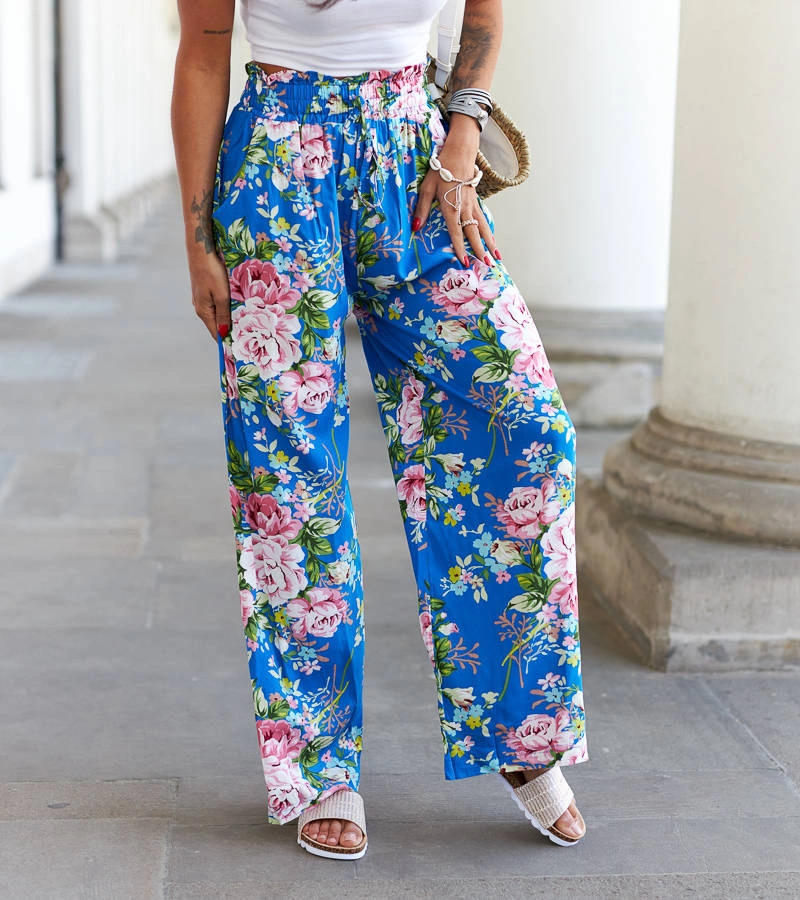 Modré široké květinové kalhoty Cosimo