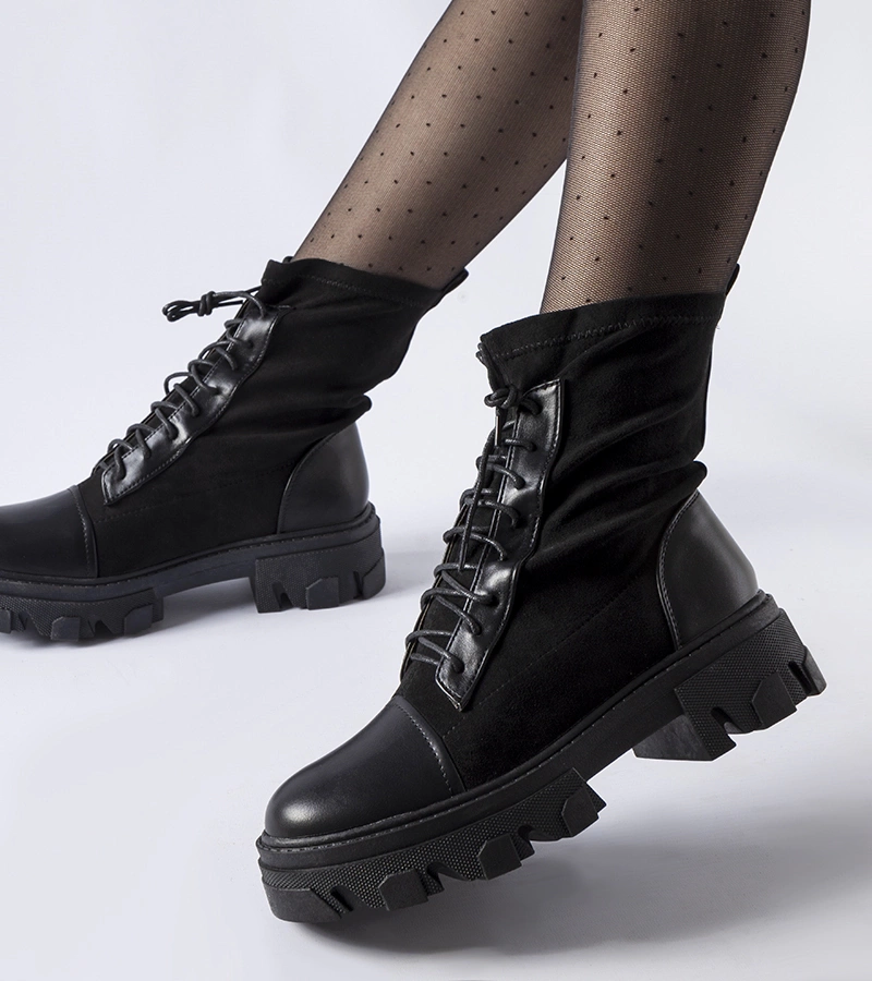 Černé zapínací kalhoty s vázáním Tarces