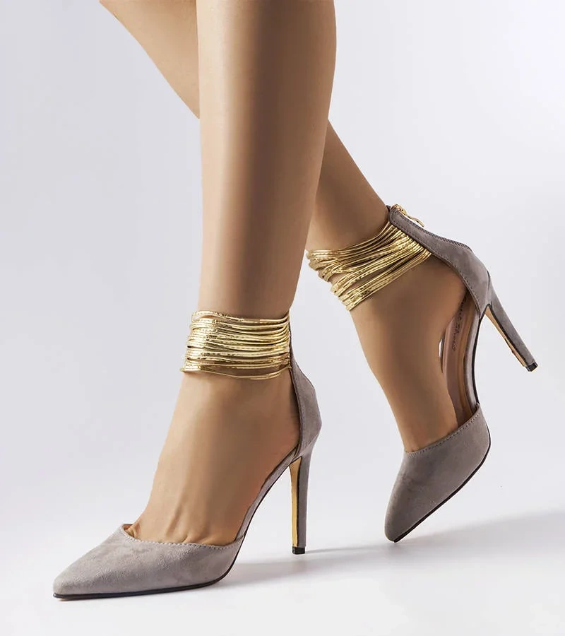 Šedé šněrovací jehlové podpatky Glover