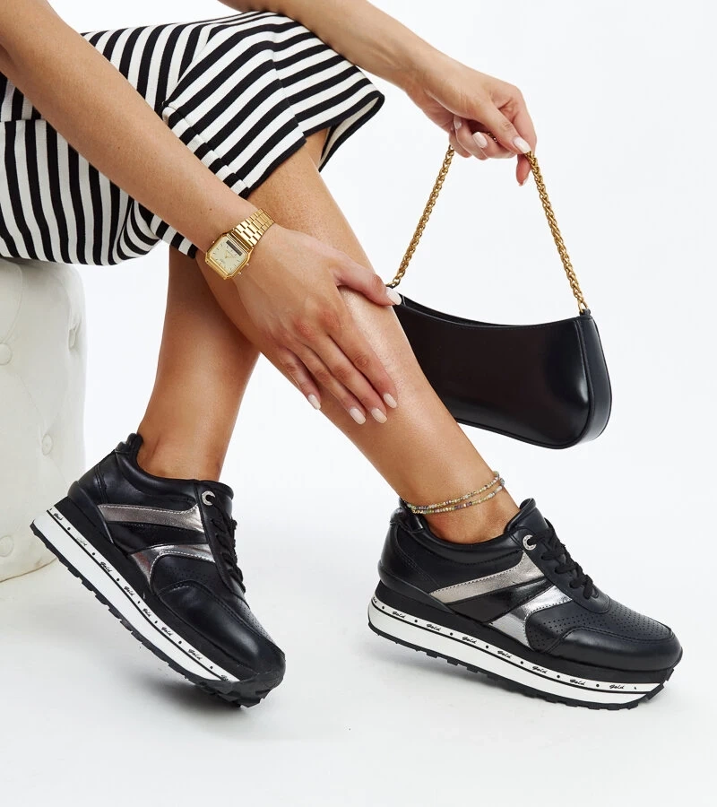 Černé tenisky na vysoké podrážce Mehari