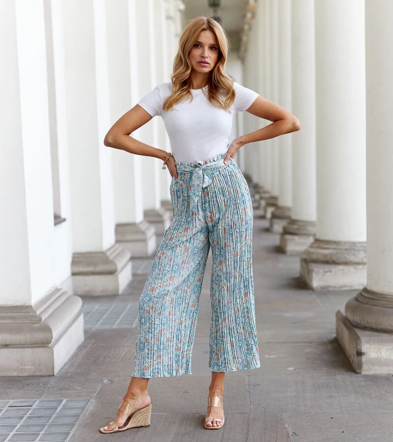 Zelené plisované květinové kalhoty Macognano