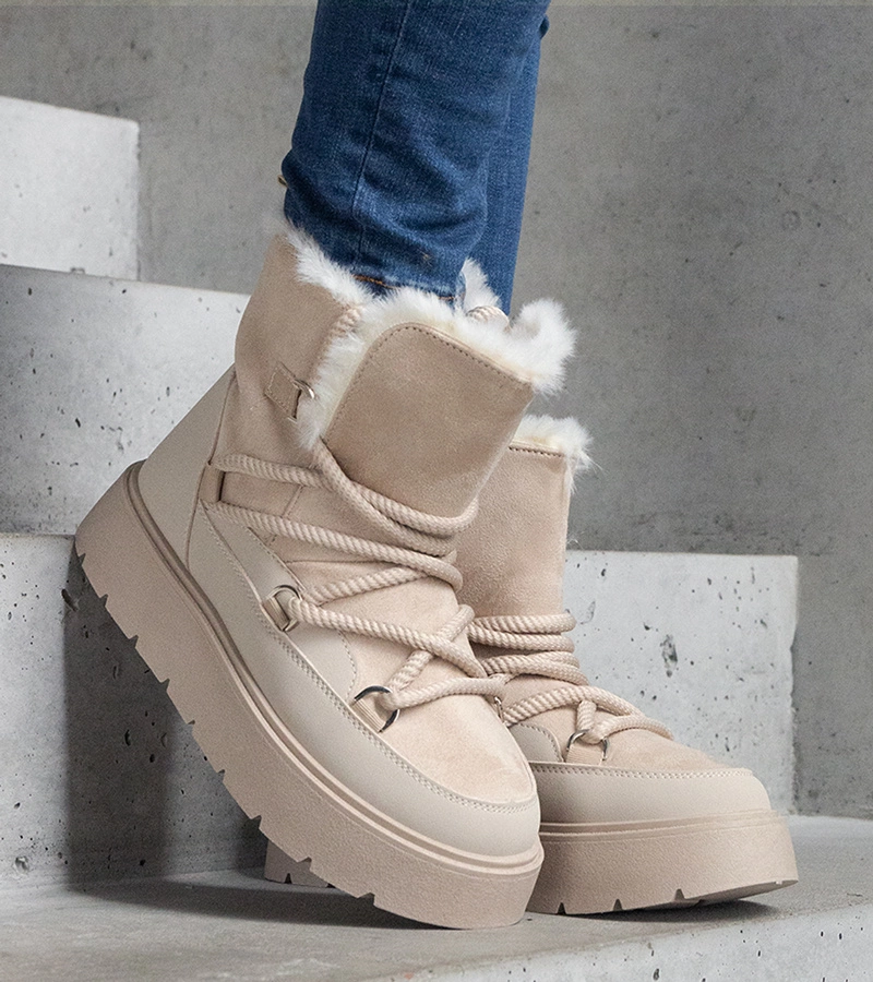 Béžové sněhule na platformě zateplené kožíškem Andra