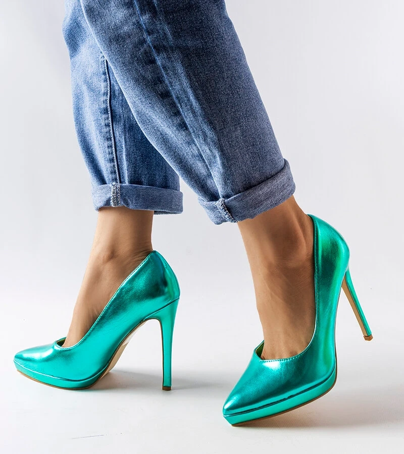 Zelené zrcadlové jehlové podpatky Kristin