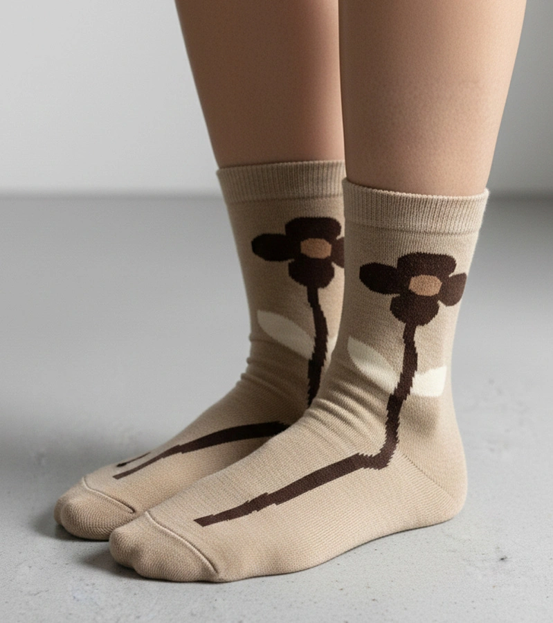 Béžové ponožky s květinou Sella