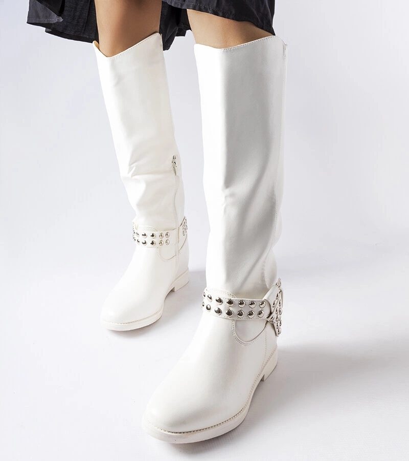 Bílé kozačky na potaženém podpatku Argentano