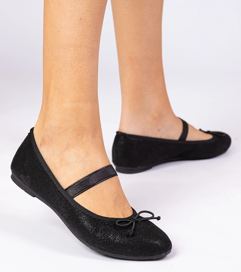 Černé dámské baleríny s mašlí na gumičce Lerona