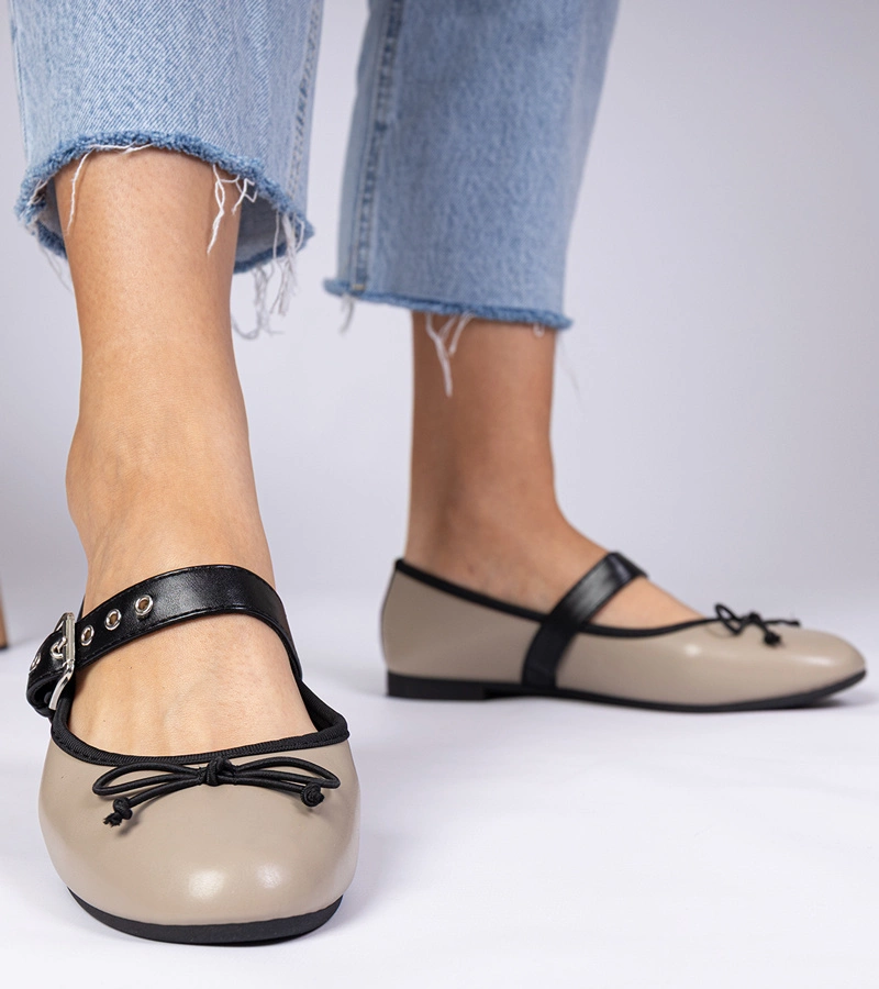 Tmavě béžové dámské baleríny s mašlí Mansy