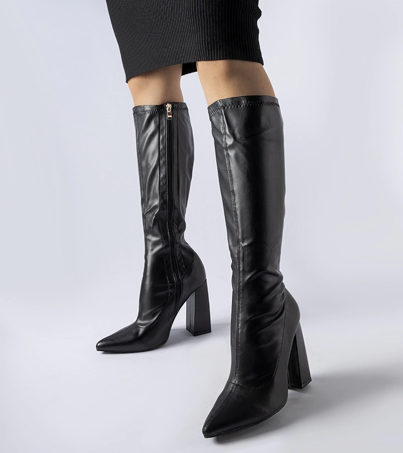 Černé vysoké kozačky na podpatku Abelino