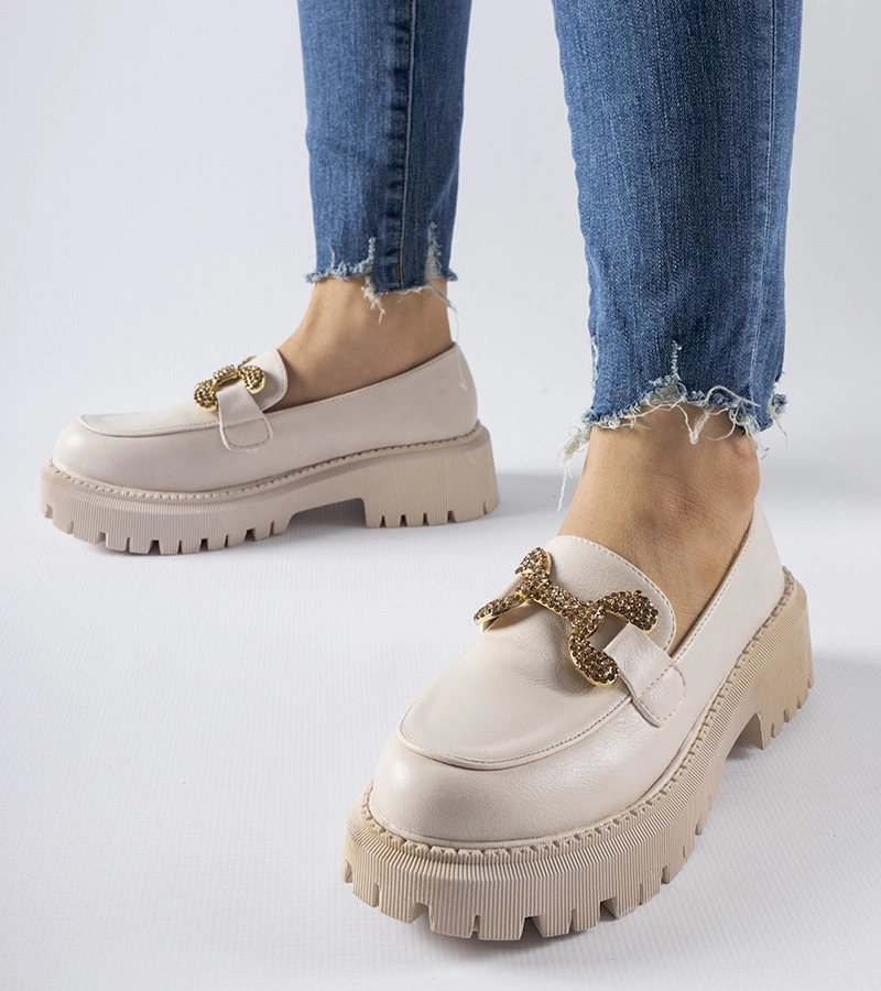 Bežové mokasíny zdobené zirkony Uzzone