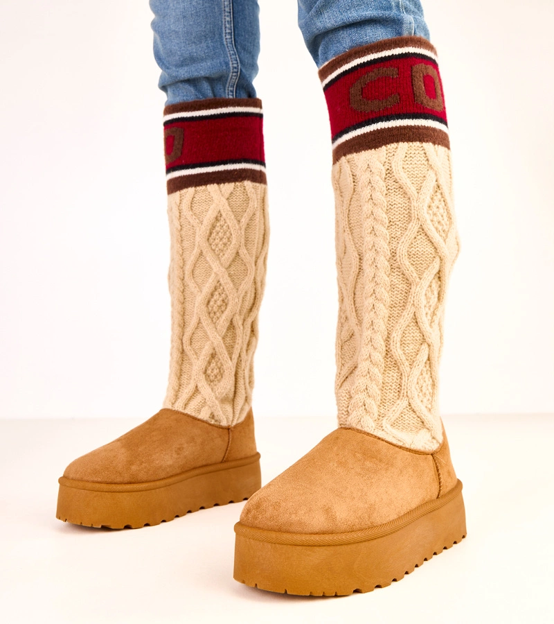 Hnědé sněhule na platformě s vysokou holení Coo