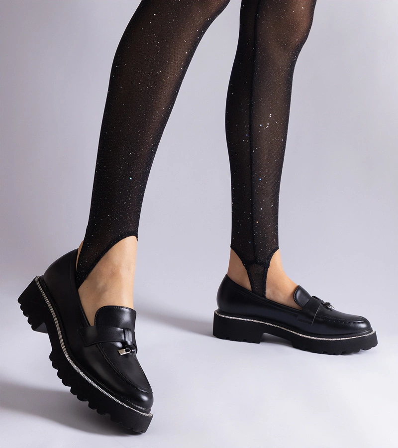 Černé dámské mokasíny z eko kůže na silné podrážce Henley