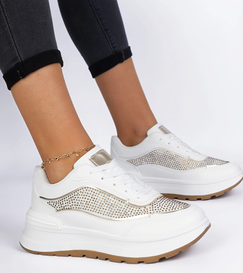 Bílé dámské tenisky s kamínky Fucco