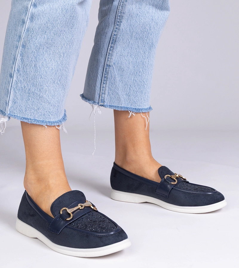 Tmavomodré mokasíny z ekosemiše s kamínky Minilla