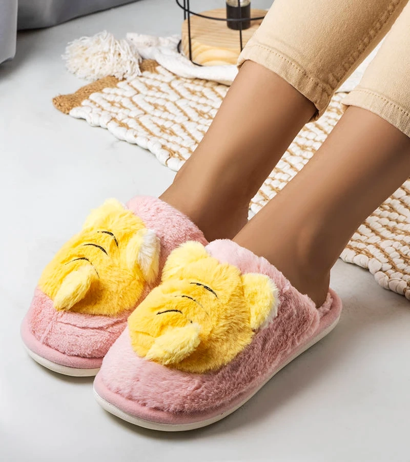 Růžové a žluté měkké pantofle Bee