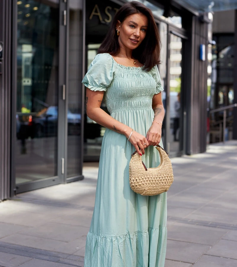 Zelené šaty s maxi řasením Demisa