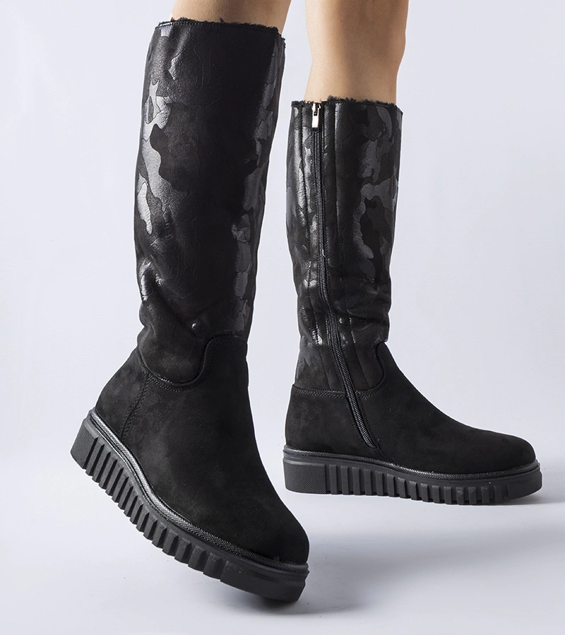 Černé zateplené kozačky moro eko-zamše Piazzola