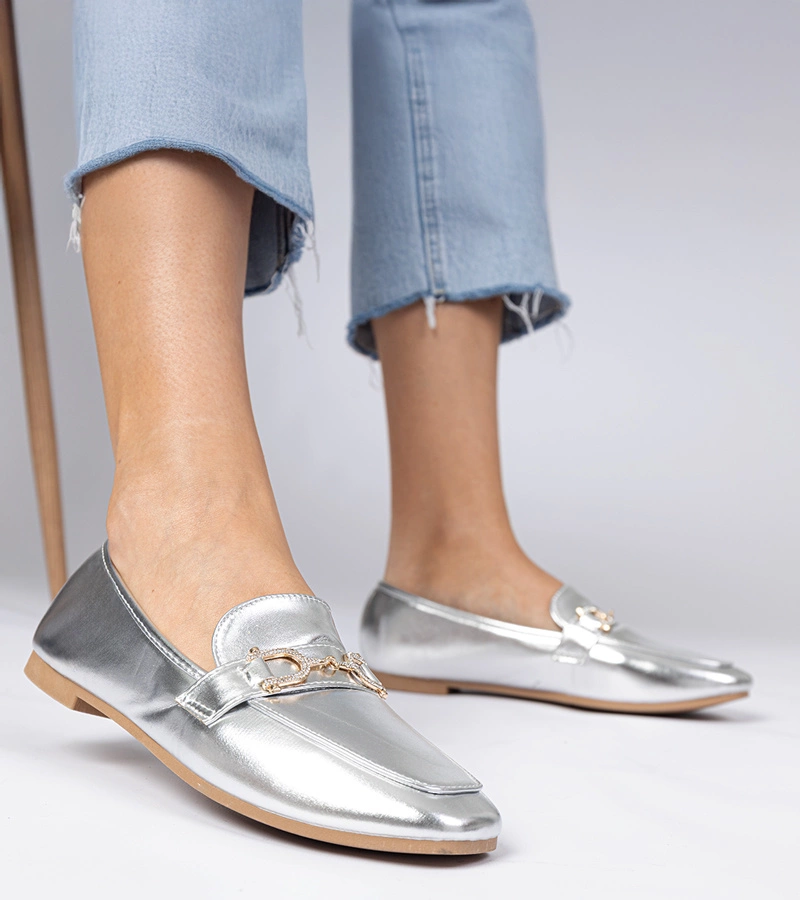 Stříbrné elegantní mokasíny s kamínky Banzao