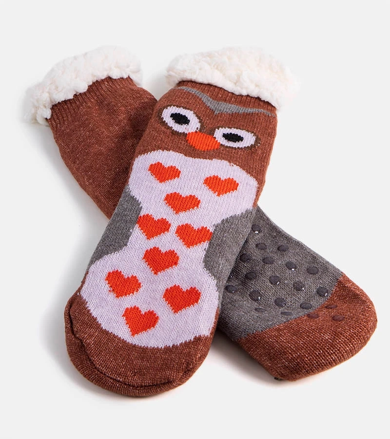 Hnědé ponožky s ovčí kůží Lotis