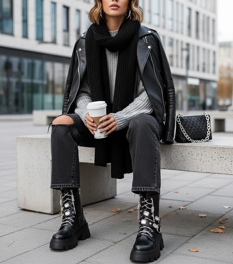 Černé kotníkové boty na platformě zdobené kamínky Laroca