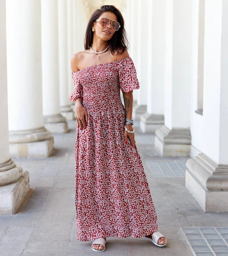 Červené květinové šaty Lioba