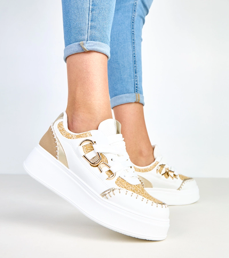 Béžové tenisky na platformě s pletenou vsadkou Lina