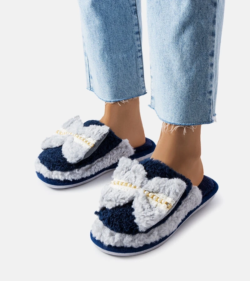 Granátově šedé pantofle s mašličkou Bow