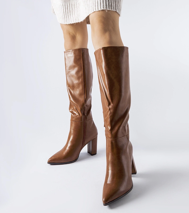 Hnědé kozačky na podpatku Glassboro