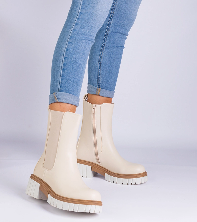 Béžové kotníkové boty z eko kůže Tantala