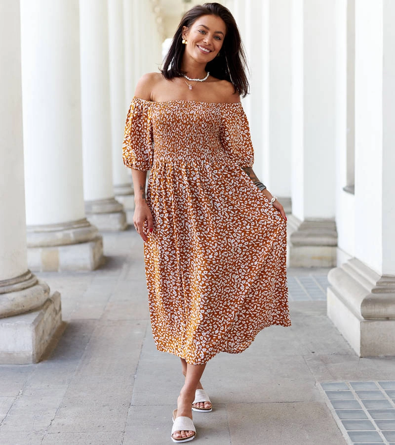 Oranžové květinové midi šaty Zetticci