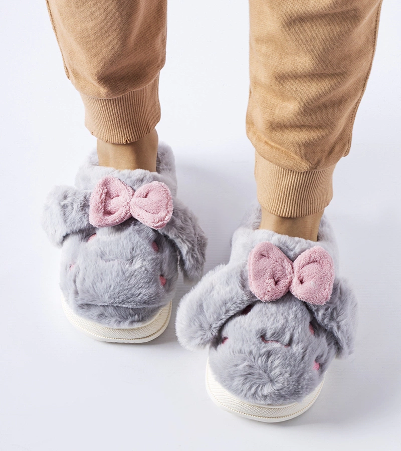 Šedé teplé pantofle s ušima a mašlí Gilda