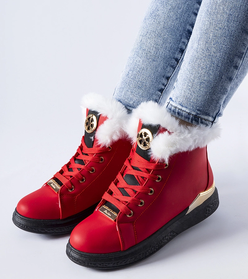 Červené tenisky s bílým kožešinkem Fiemme