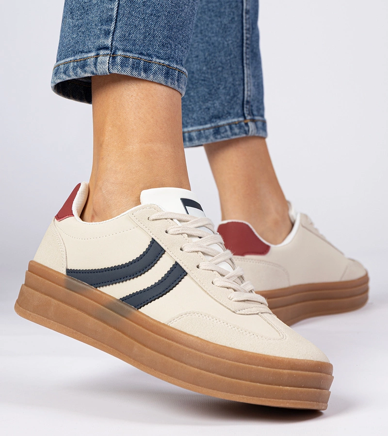 Béžové tenisky dámské s tmavomodrým doplňkem Melly