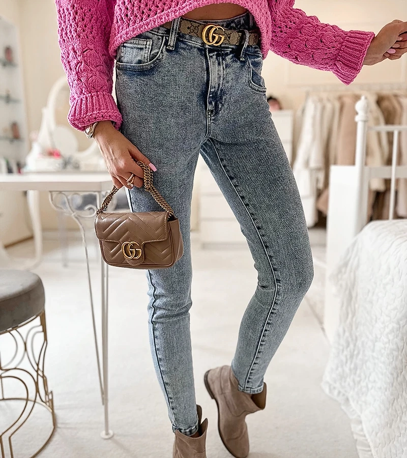 Modré úzké džíny s vysokým pasem značky Ayot